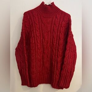 American Eagle Outfitters Vibrant Red Cable Knit Turtleneck